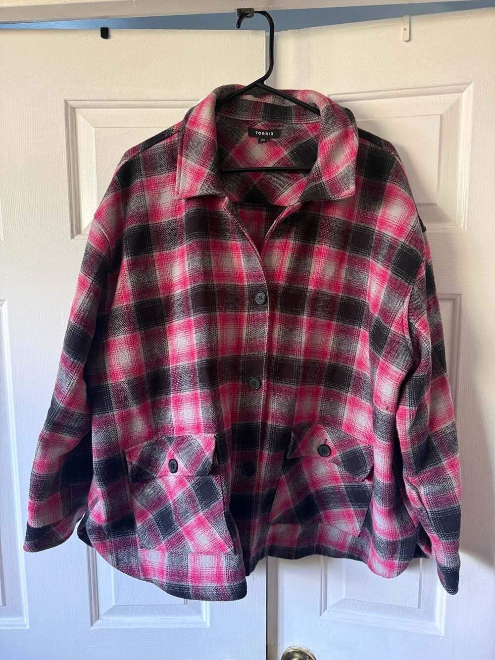 Torrid Pink and Black Plaid Flannel Shacket Size 1